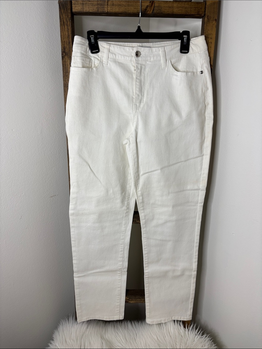 H by Halston White Straight-Leg Jeans Size 10
